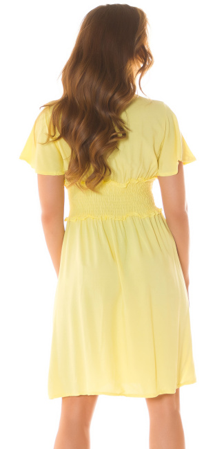 Basic mini jurkje met volant-geplooide tailleband geel